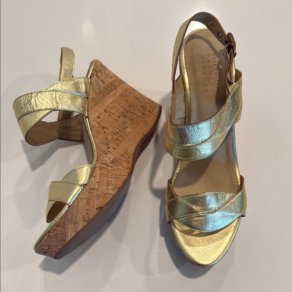 Barneys New York Metallic Gold Wedges